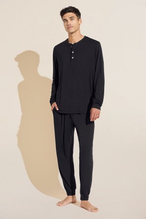 Men Eberjey Henry TENCEL™ Modal Long PJ Set Pajamas Black | HOW623AU