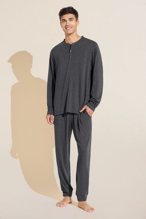 Men Eberjey Henry TENCEL™ Modal Long PJ Set Pajamas Grey | PHQ8914JO