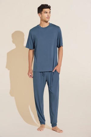 Men Eberjey Henry TENCEL™ Modal Short Sleeve & Pant PJ Set Pajamas Blue | MFL3478NE