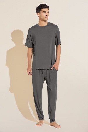 Men Eberjey Henry TENCEL™ Modal Short Sleeve & Pant PJ Set Pajamas Grey | XZQ97100QL