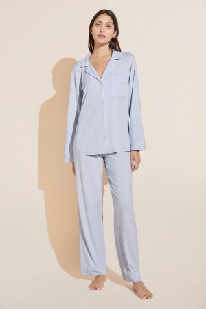 Women Eberjey Gisele TENCEL™ Modal Long PJ Set Pajamas Blue White | OME3134BS