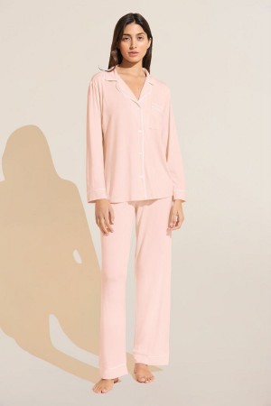 Women Eberjey Gisele TENCEL™ Modal Long PJ Set Pajamas Pink White | SPO5394BP