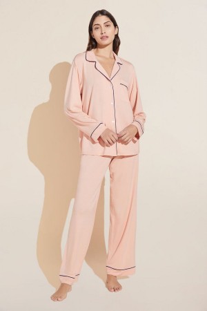 Women Eberjey Gisele TENCEL™ Modal Long PJ Set Pajamas Rose Navy | JHG4081CY