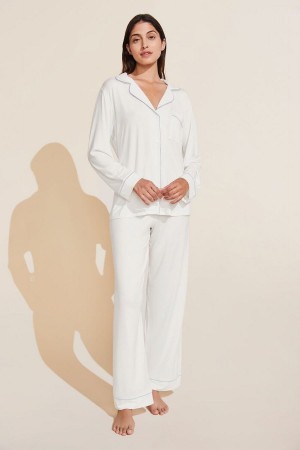 Women Eberjey Gisele TENCEL™ Modal Long PJ Set Pajamas White Blue | IOG940JE