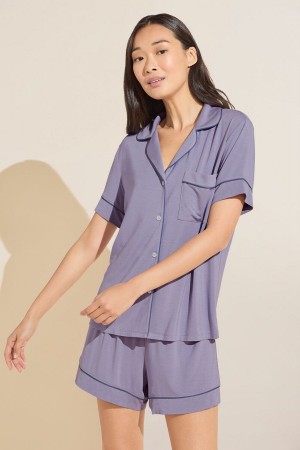 Women Eberjey Gisele TENCEL™ Modal Relaxed Short PJ Set Pajamas Purple Blue | QWF6344YM