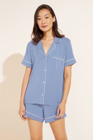 Women Eberjey Gisele TENCEL™ Modal Relaxed Short PJ Set Pajamas Blue White | UYZ8510QV