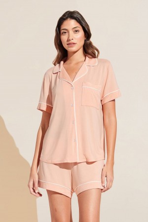 Women Eberjey Gisele TENCEL Modal Relaxed Short PJ Set Pajamas Coral White | TGX9474PQ