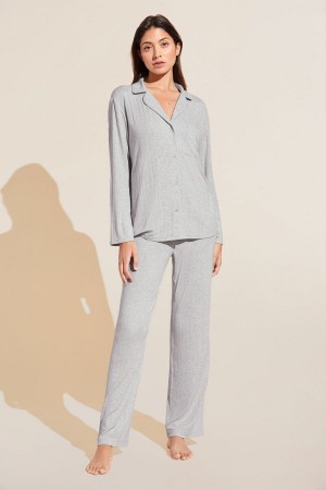 Women Eberjey Gisele TENCEL™ Modal Rib Long PJ Set Pajamas Light Grey | OGA6761QX