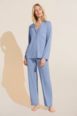 Women Eberjey Gisele TENCEL™ Modal Rib Long PJ Set Pajamas Blue | QFB8289TR