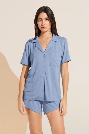 Women Eberjey Gisele TENCEL™ Modal Rib Relaxed Short PJ Set Pajamas Blue | ZMP3389XL