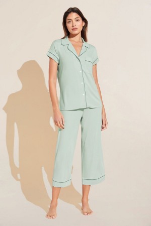 Women Eberjey Gisele TENCEL™ Modal Short Sleeve Cropped PJ Set Pajamas Green | PJY314CZ