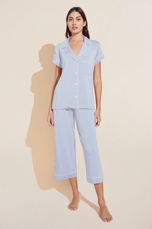 Women Eberjey Gisele TENCEL™ Modal Short Sleeve Cropped PJ Set Pajamas Blue White | BBG4678UJ