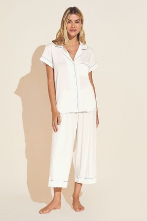 Women Eberjey Gisele TENCEL™ Modal Short Sleeve Cropped PJ Set Pajamas White Blue | CUE5676XV