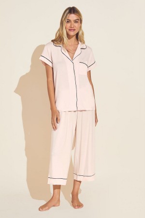 Women Eberjey Gisele TENCEL™ Modal Short Sleeve Cropped PJ Set Pajamas Pink Black | WNV2645CL