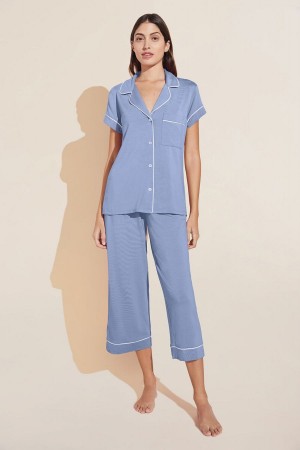 Women Eberjey Gisele TENCEL™ Modal Short Sleeve Cropped PJ Set Pajamas Blue White | SFW6063GA