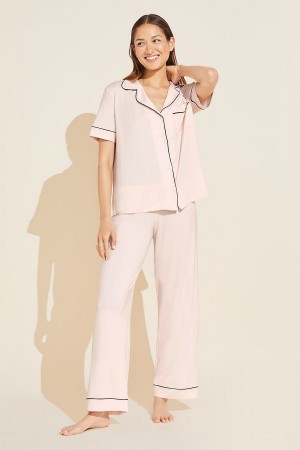 Women Eberjey Gisele TENCEL™ Modal Short Sleeve & Pant PJ Set Pajamas Pink Black | MVE4148OA