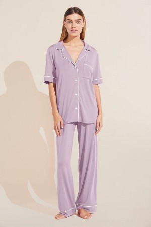 Women Eberjey Gisele TENCEL™ Modal Short Sleeve & Pant PJ Set Pajamas Purple White | HML6357UC