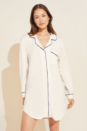 Women Eberjey Gisele TENCEL™ Modal Sleepshirt Pajamas White Navy | NWO9328DV