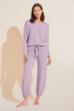 Women Eberjey Gisele TENCEL™ Modal Slouchy PJ Set Pajamas Purple White | PGH542ZL