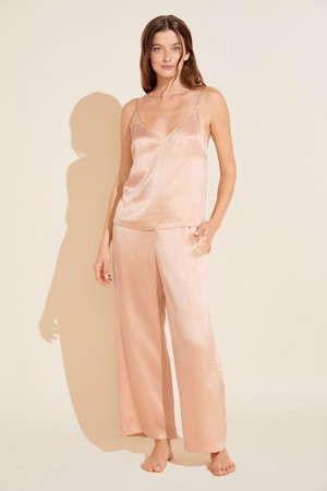 Women Eberjey Inez Washable Silk Cami & Pant PJ Set Pajamas Rose Beige | PXB429IO