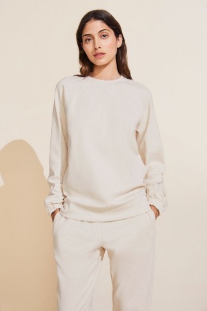 Women Eberjey Luxe Sweats Sweatshirt White | OXF932LR