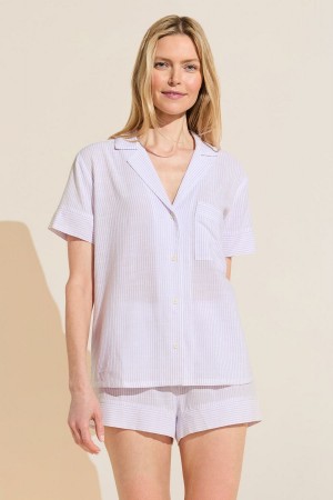 Women Eberjey Nautico Shortie Short PJ Set Pajamas White Purple | WSO235XB