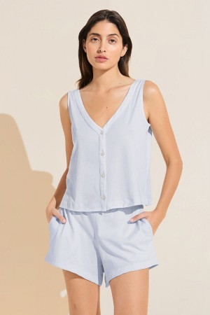 Women Eberjey Organic Pima Cotton Tank & Short PJ Set Pajamas Blue | LEM6779KK