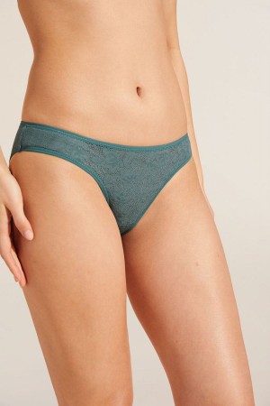 Women Eberjey Soft Stretch Recycled Lace High Leg Briefs Green | MHL3547QG