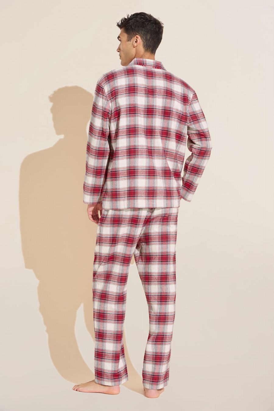 Men Eberjey Flannel Long PJ Set Pajamas Red White | NON5380LL