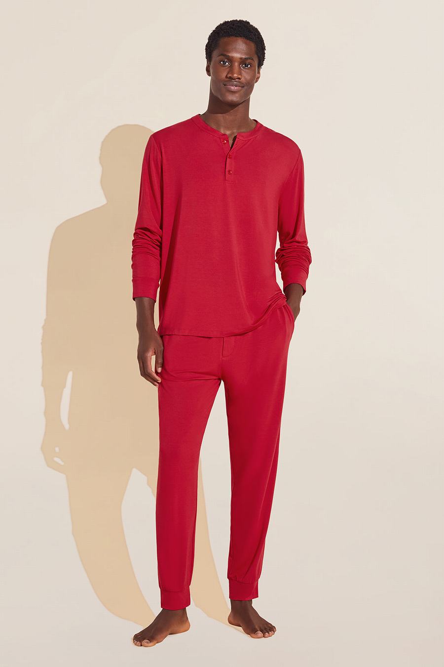 Men Eberjey Henry TENCEL™ Modal Long PJ Set Pajamas Red | BQQ6856OT