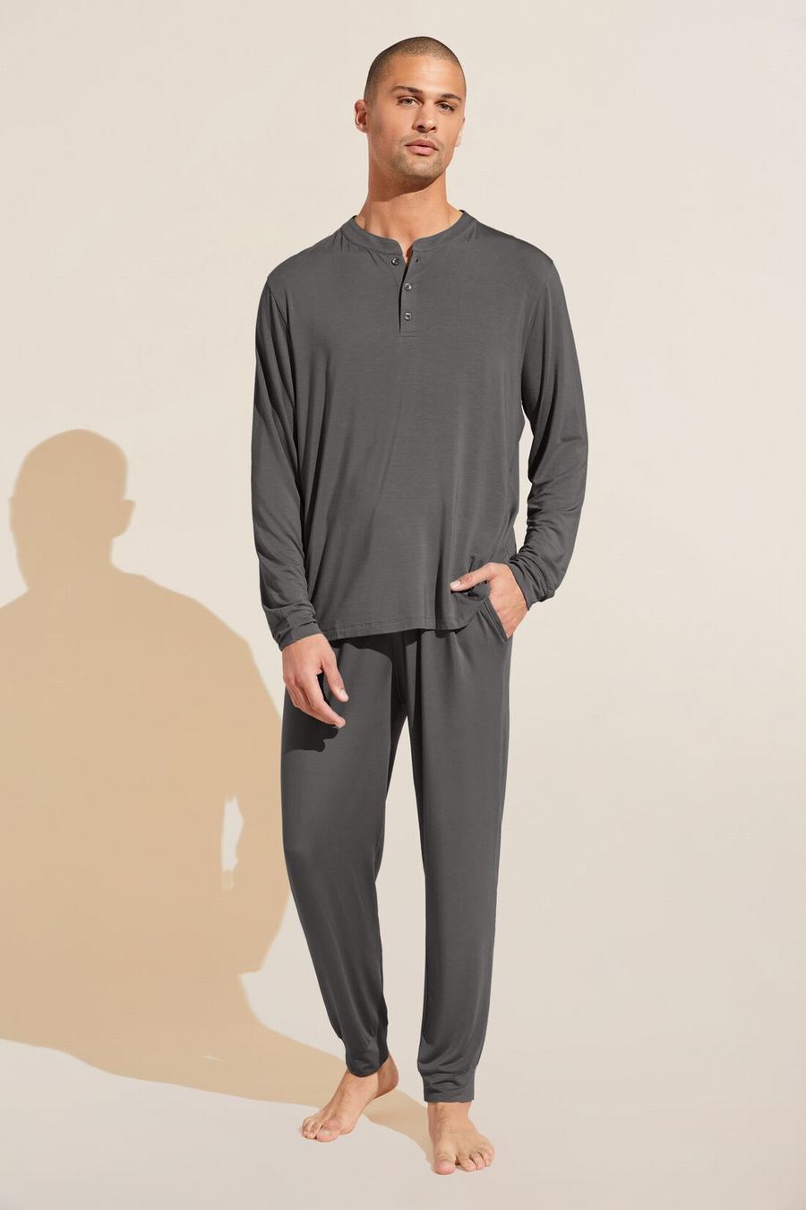 Men Eberjey Henry TENCEL™ Modal Long PJ Set Pajamas Grey | BMO8873RE