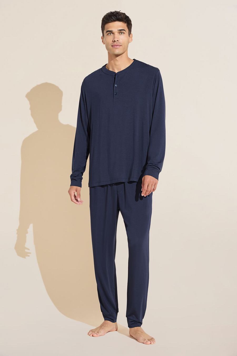 Men Eberjey Henry TENCEL™ Modal Long PJ Set Pajamas Navy | FOZ4918DL