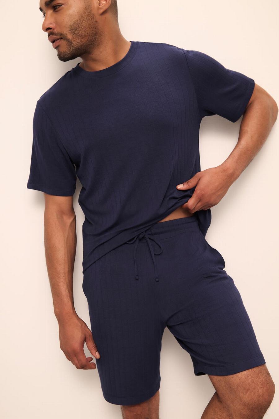 Men Eberjey Henry TENCEL™ Modal Rib Short PJ Set Pajamas Navy | HZD2871EZ