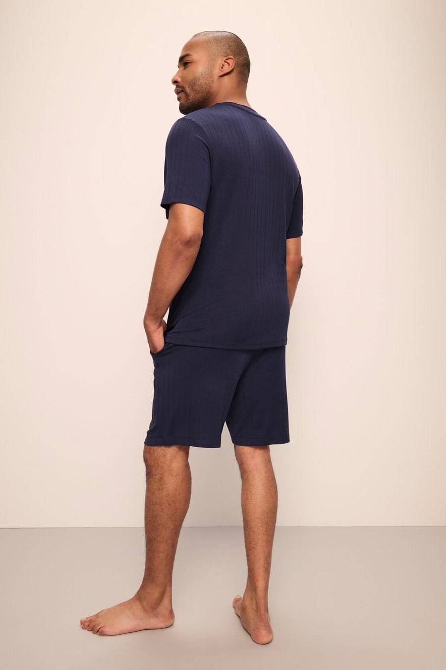 Men Eberjey Henry TENCEL™ Modal Rib Short PJ Set Pajamas Navy | HZD2871EZ