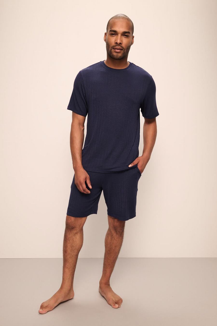 Men Eberjey Henry TENCEL™ Modal Rib Short PJ Set Pajamas Navy | HZD2871EZ