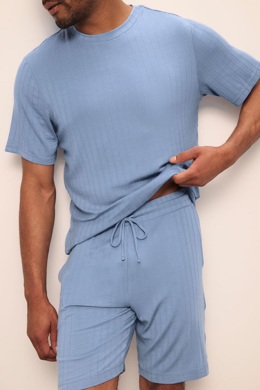 Men Eberjey Henry TENCEL™ Modal Rib Short PJ Set Pajamas Blue | PDN7428JP