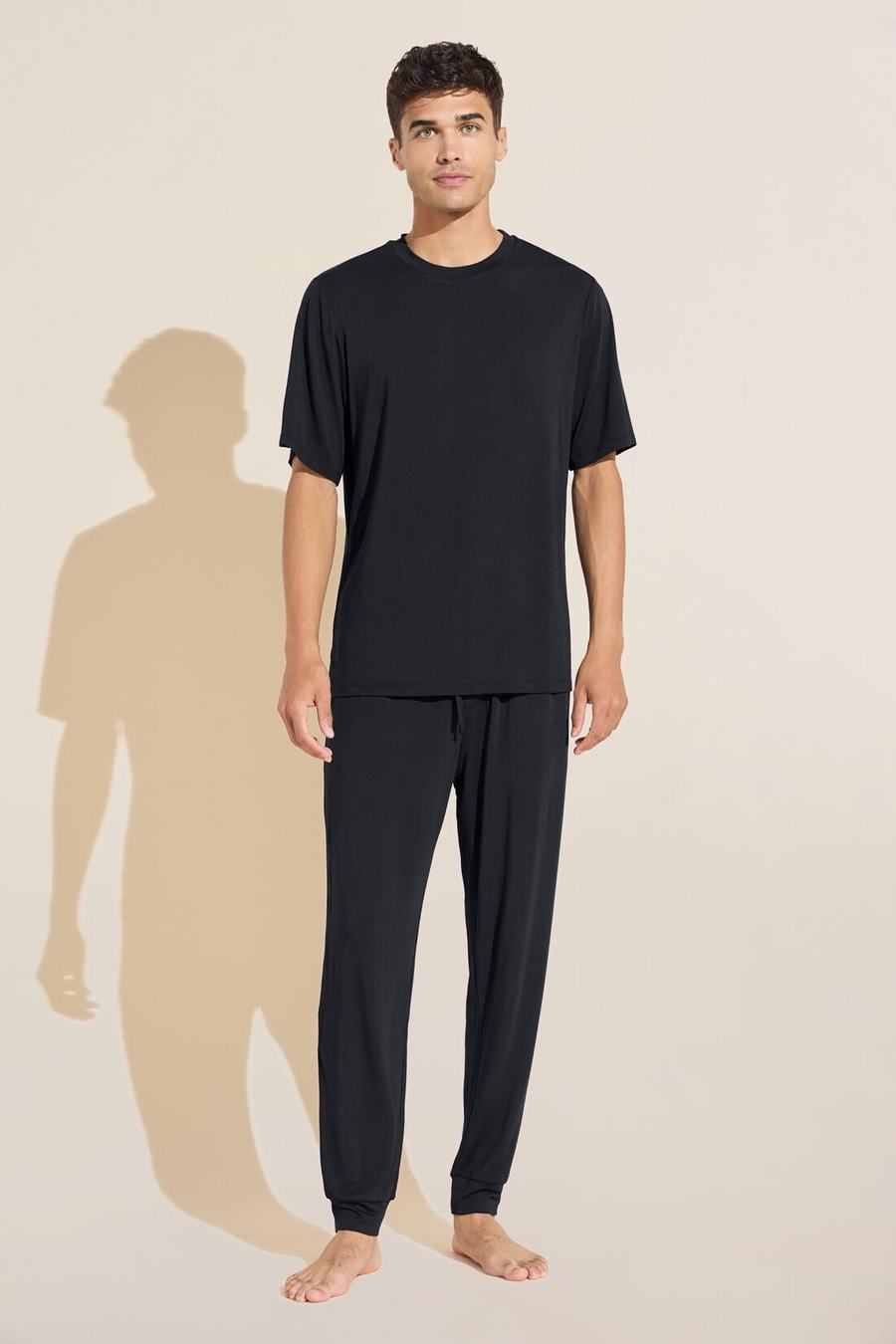 Men Eberjey Henry TENCEL™ Modal Short Sleeve & Pant PJ Set Pajamas Black | MES137XW