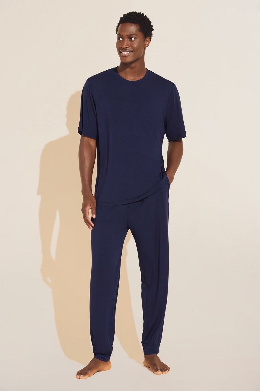 Men Eberjey Henry TENCEL™ Modal Short Sleeve & Pant PJ Set Pajamas Navy | CGR5534DS