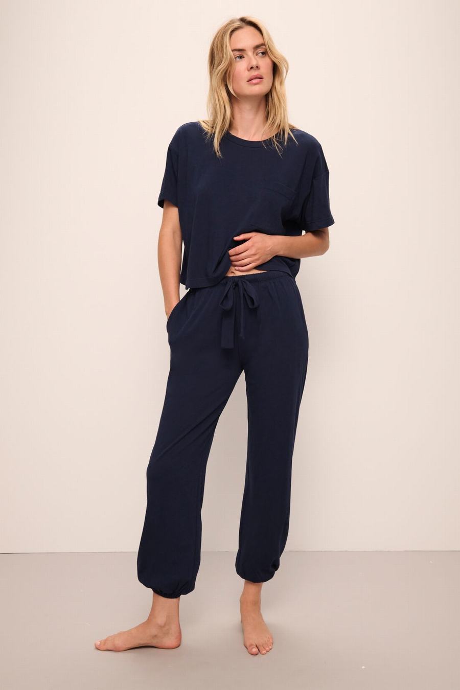 Women Eberjey Aloe Cotton Pants Navy | JEA3768BX