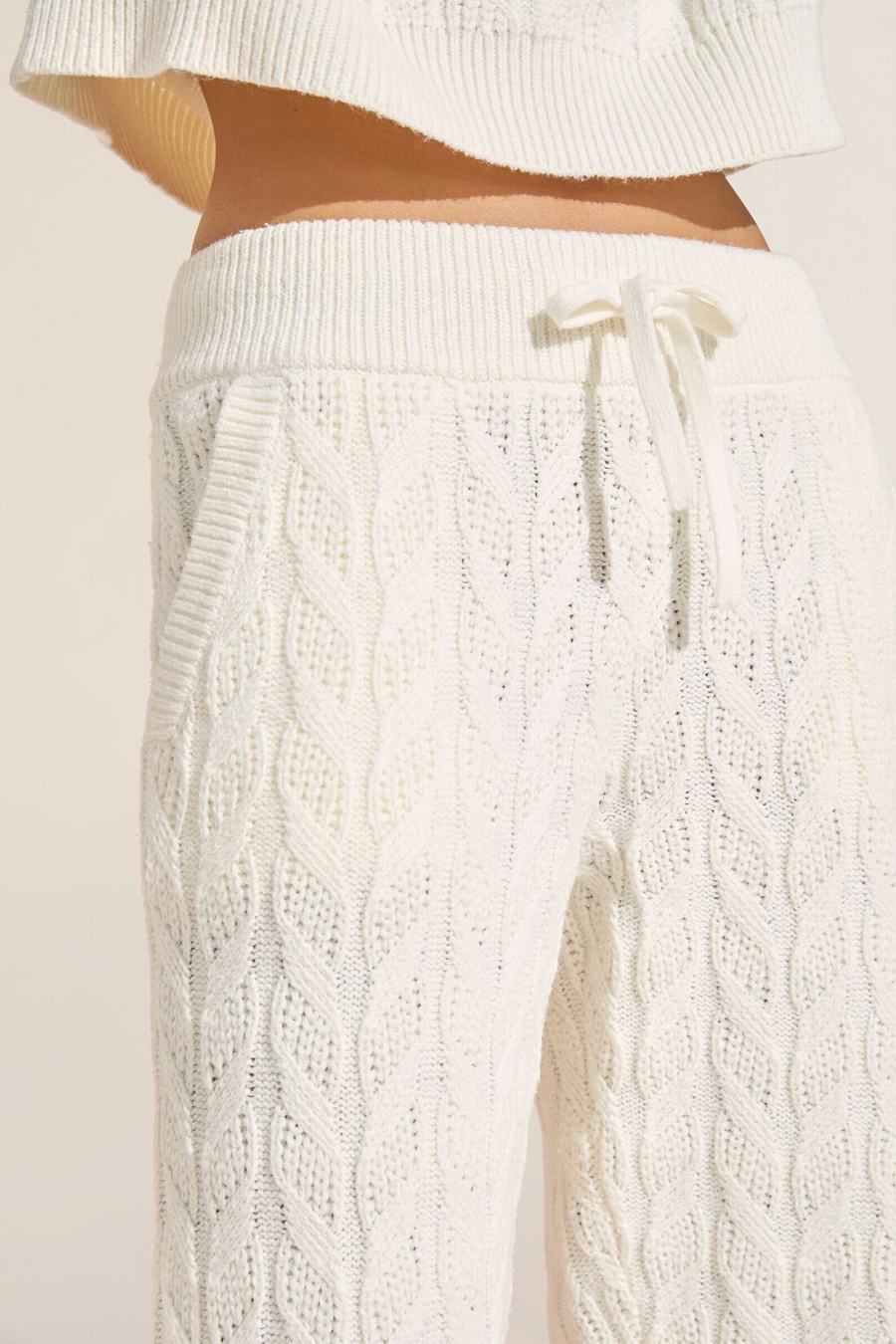 Women Eberjey Cable Knit Recycled Sweater Straight Leg Pants White | KCZ7077NS