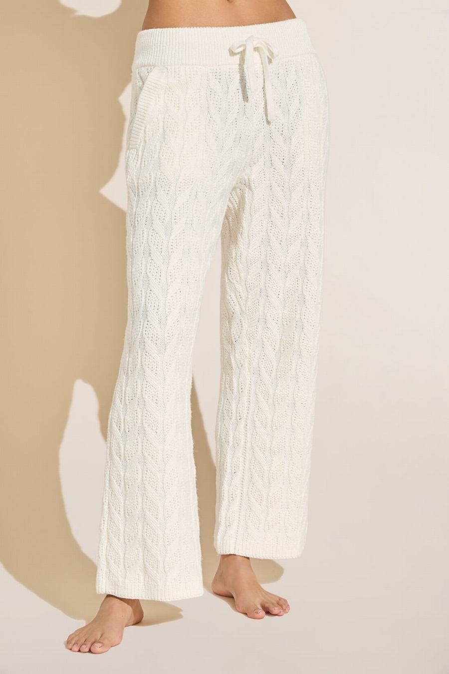 Women Eberjey Cable Knit Recycled Sweater Straight Leg Pants White | KCZ7077NS