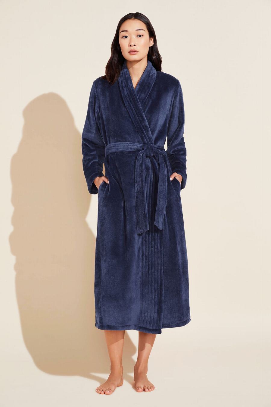 Women Eberjey Chalet Recycled Plush Robe Navy | QTU752TE