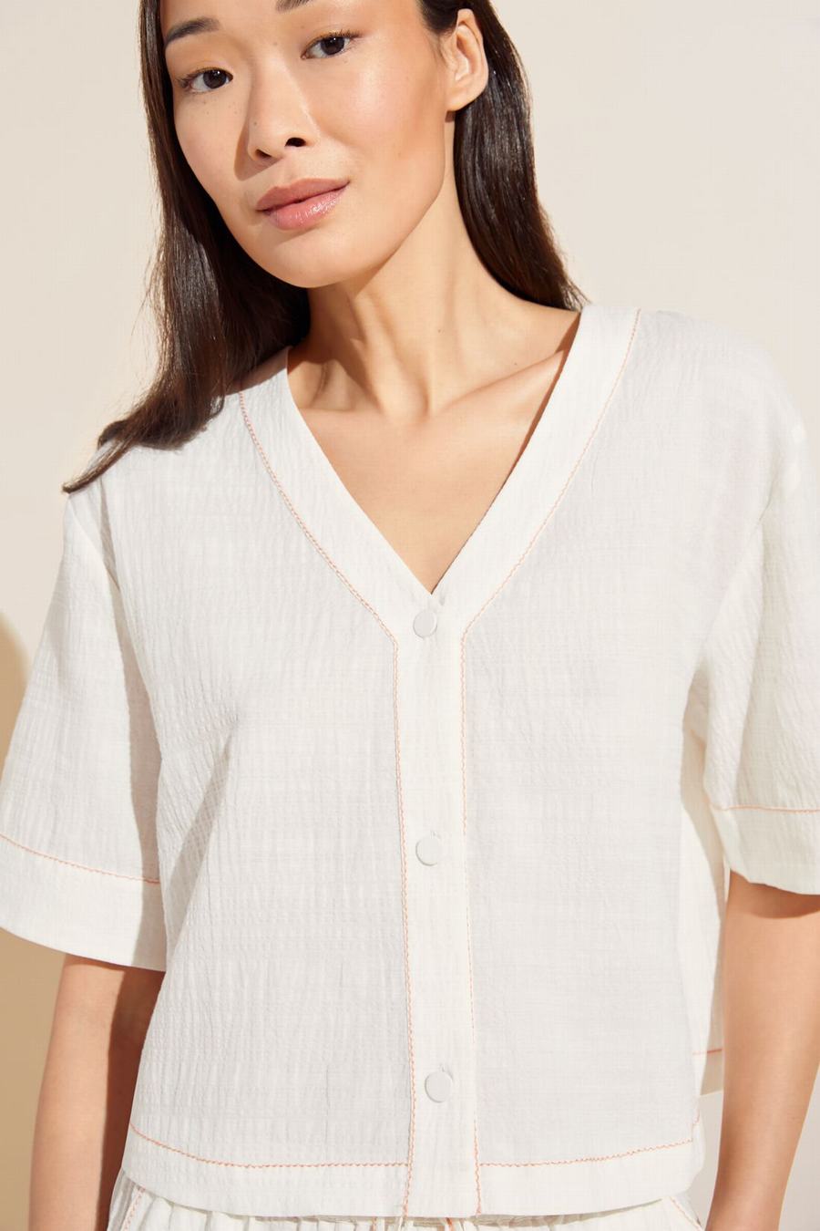 Women Eberjey Crinkle Woven Short Sleeve Top & Short Set Pajamas White | KIL9211SY