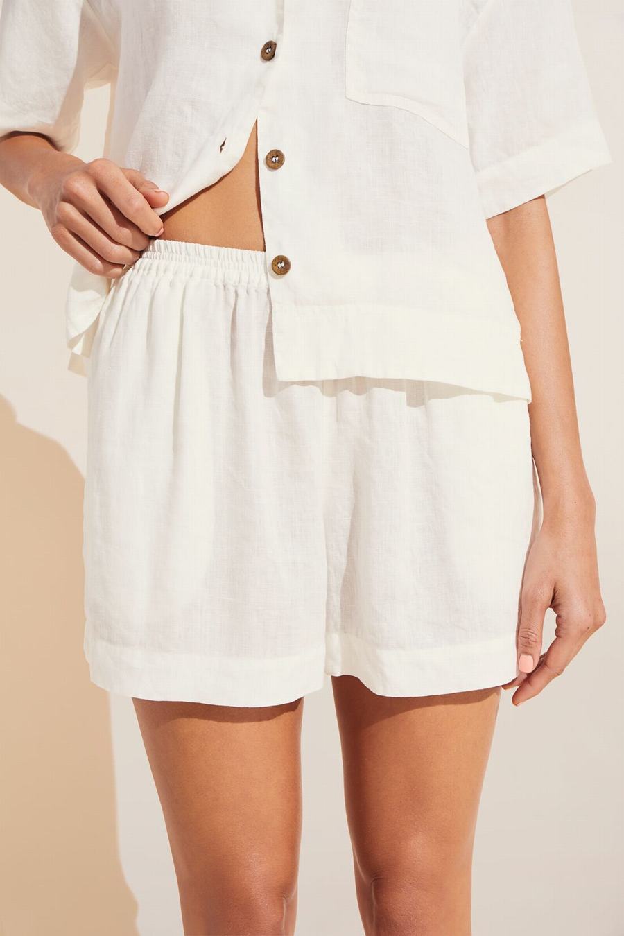 Women Eberjey Garment Dyed Linen Short Set Shorts White | ZDG2364IG