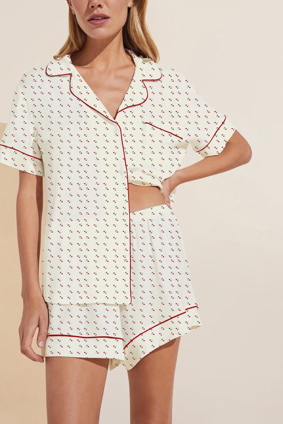 Women Eberjey Gisele Printed TENCEL™ Modal Relaxed Short PJ Set Pajamas White Red | YDJ364CE