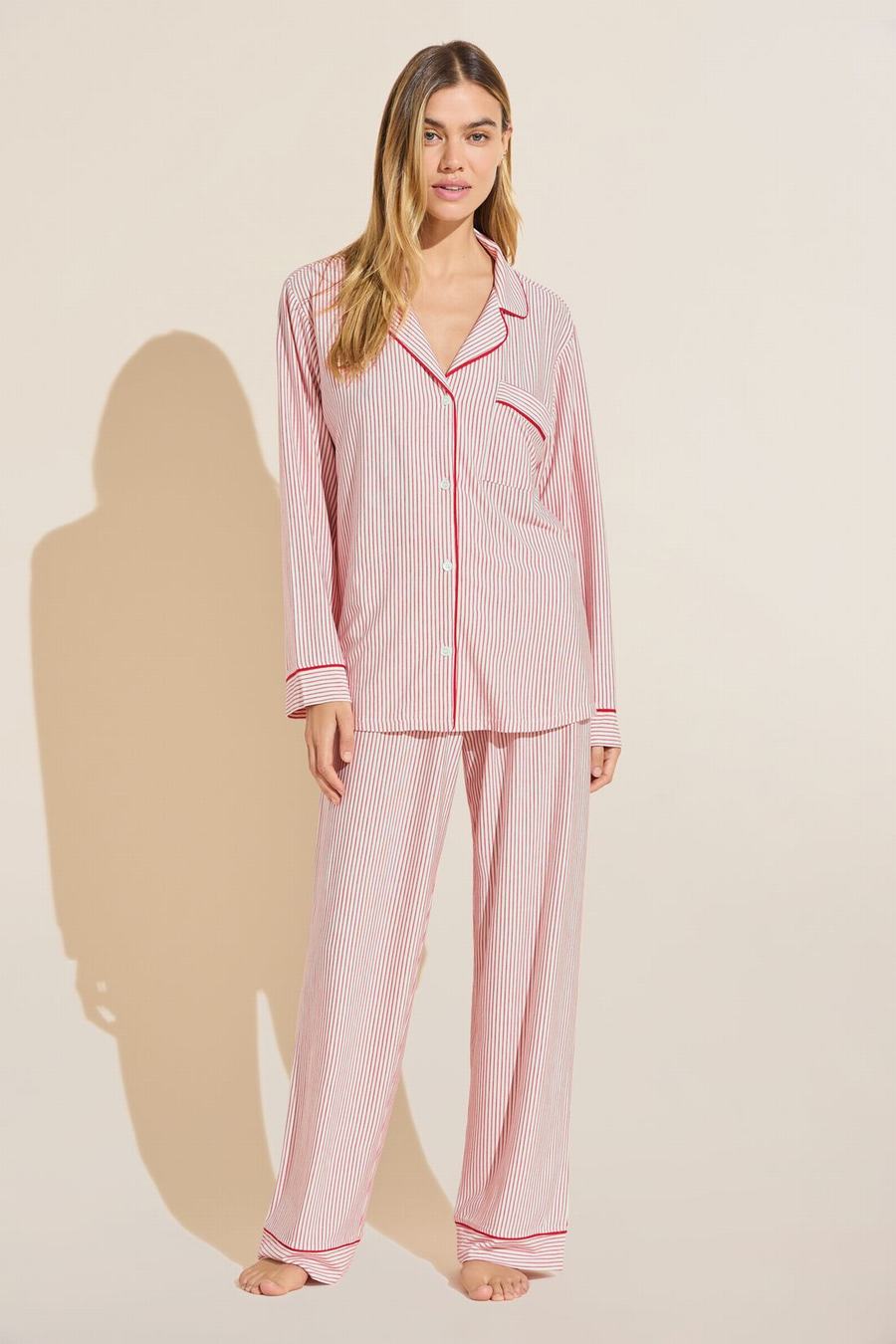 Women Eberjey Gisele Printed TENCEL™ Modal Long PJ Set Pajamas Pink Red White | YIQ3856XP