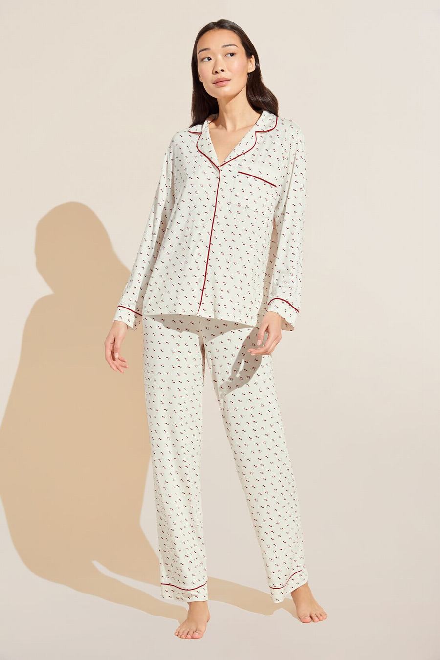 Women Eberjey Gisele Printed TENCEL Modal Long PJ Set Pajamas White Red | TRG6777PB