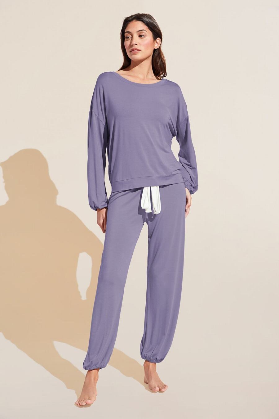 Women Eberjey Gisele TENCEL™ Modal Effortless PJ Set Pajamas Purple White | TGU6815EJ