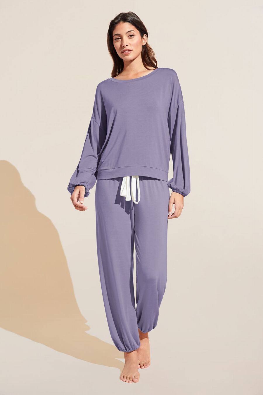 Women Eberjey Gisele TENCEL™ Modal Effortless PJ Set Pajamas Purple White | TGU6815EJ