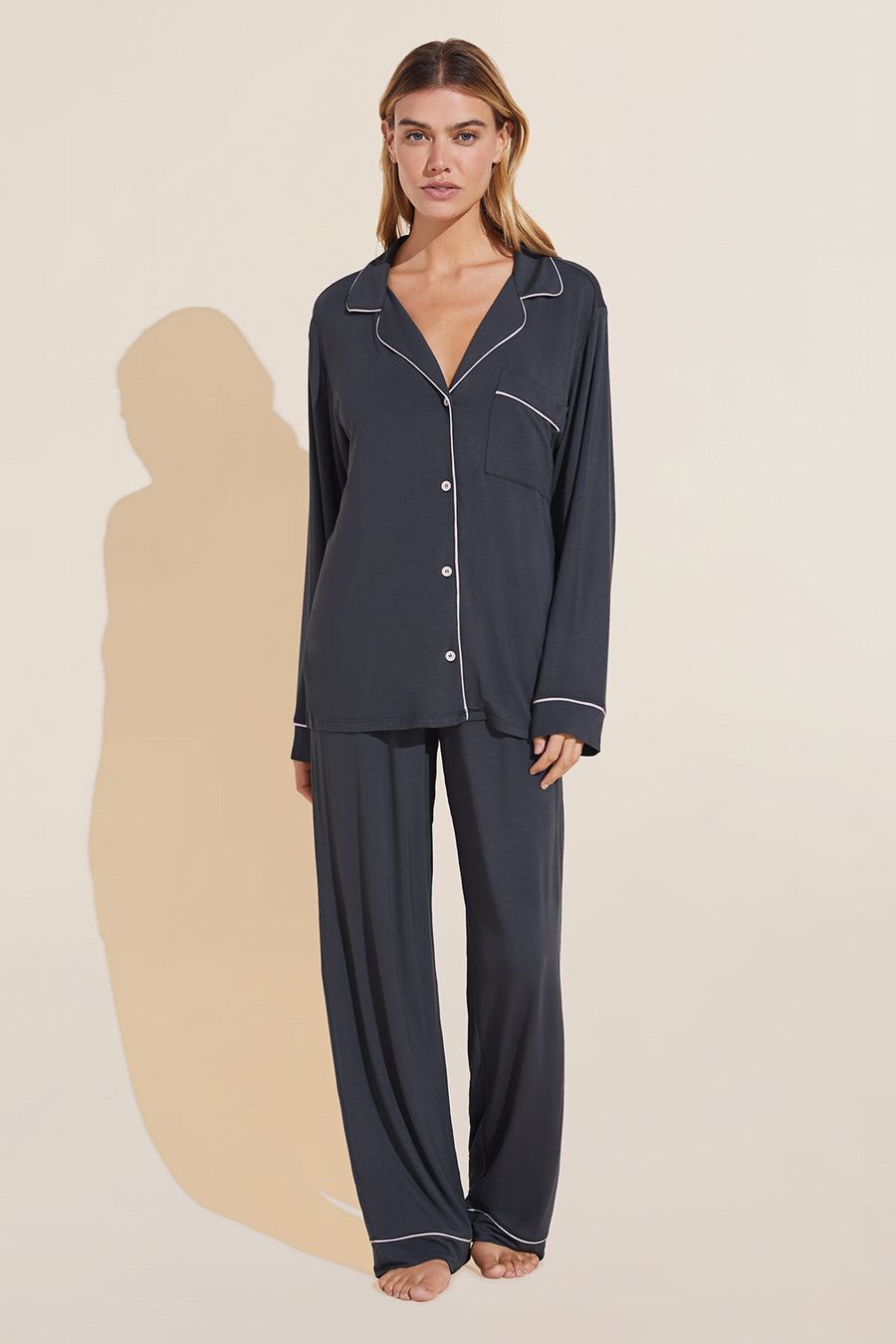 Women Eberjey Gisele TENCEL™ Modal Long PJ Set Pajamas Deep Grey Pink | TTY2784YV